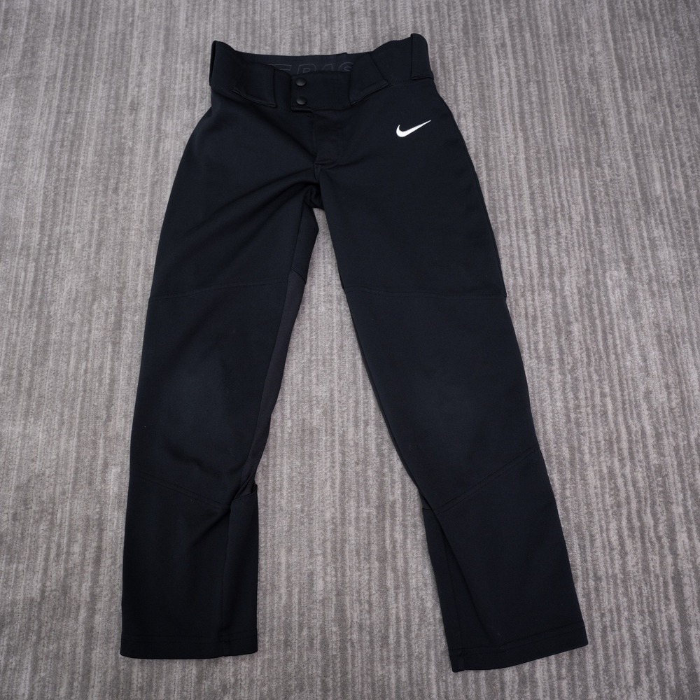 Nike Baseball Pants Youth Medium Black Excellent Swoosh Logo Athletic Trousers